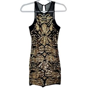 Bebe gold sequined bodycon mini dress size XS